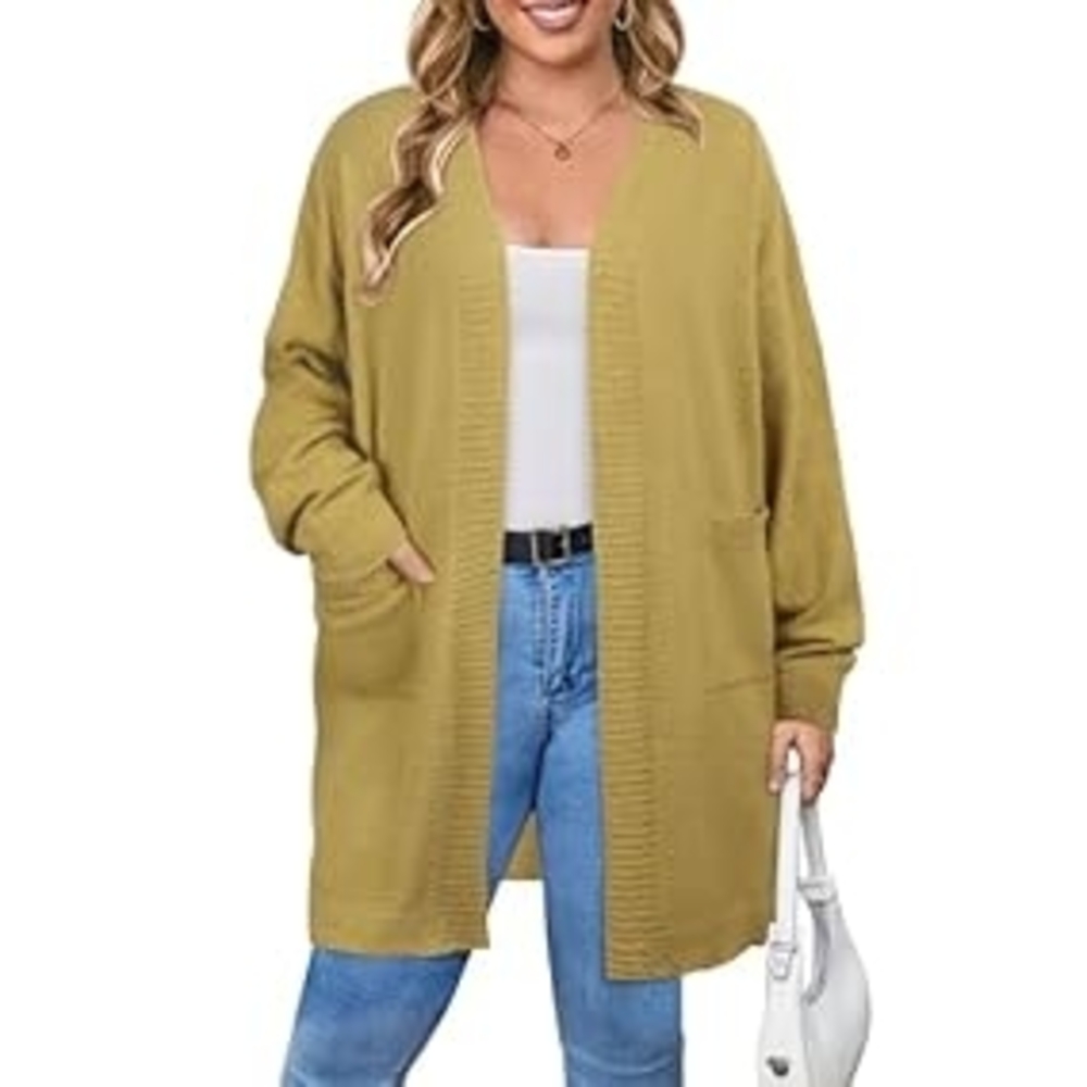 NWOT Fuzzy Open Front Mustard Cardigan Sweater 20W